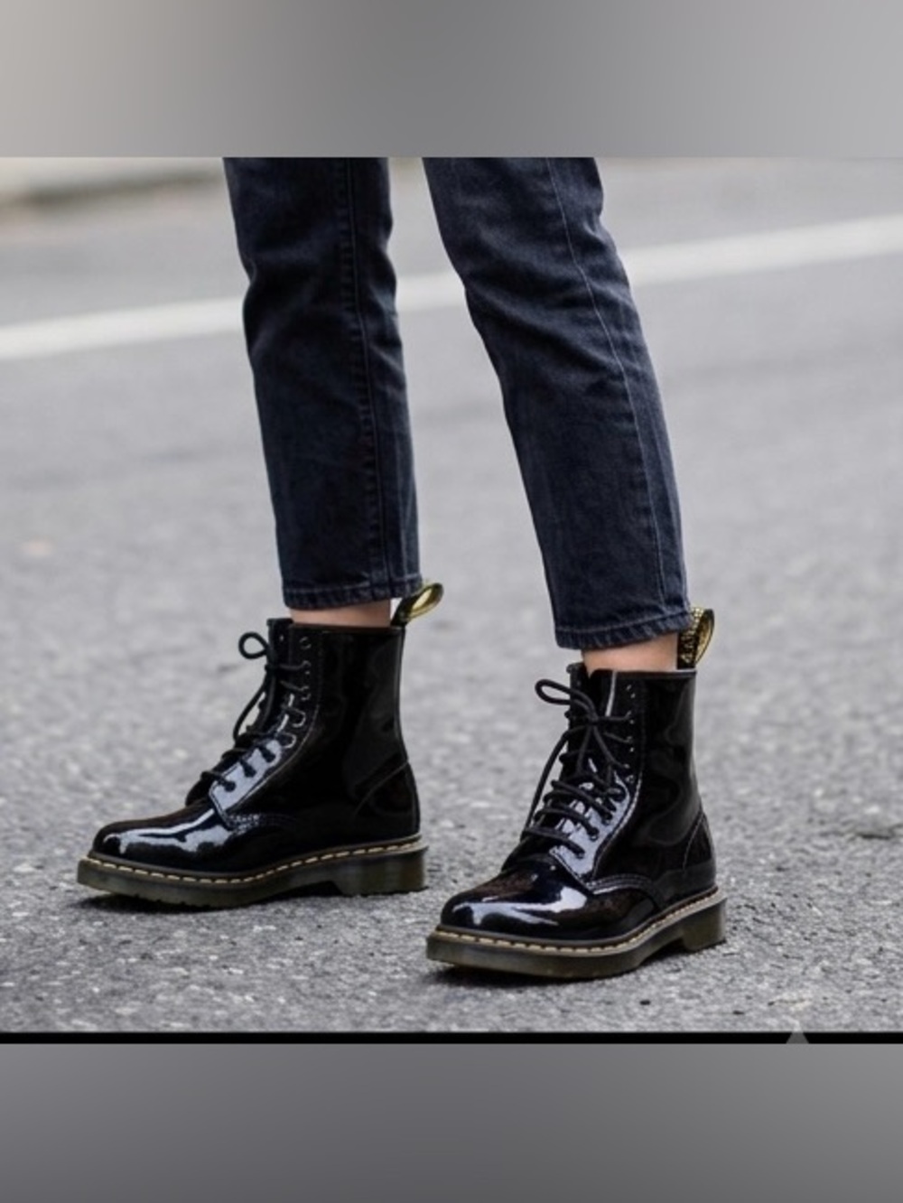 Classic Dr.Martens 1460 W 8-Eye Boots Black Patent Leather Size US6 EU37